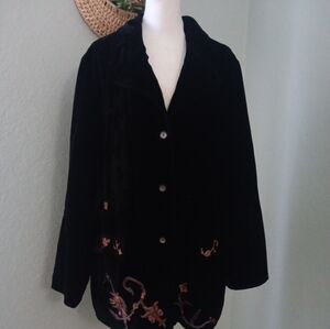 J. Jill Black Velvet Embroidered Blazer